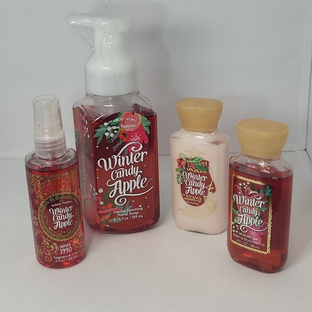 BBW Winter Candy Apple WCA 4 Pc Set FFM Spray Lotion Shower Gel Hand Soap OOS